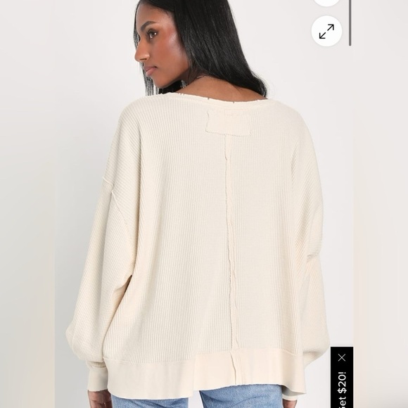 Free People Buttercup Cream Oversized Long Sleeve Thermal Top Size M - Picture 4 of 6